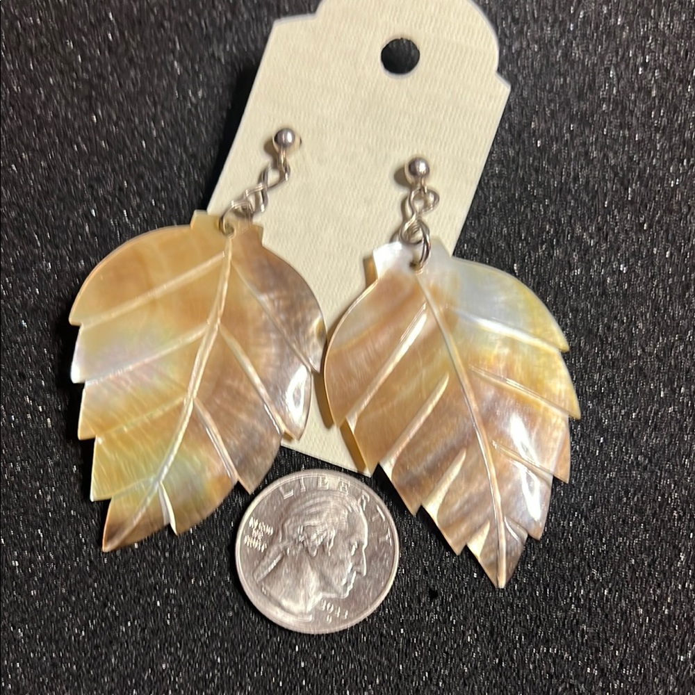 Natural Shell Leaf Dangle Earrings - image 4